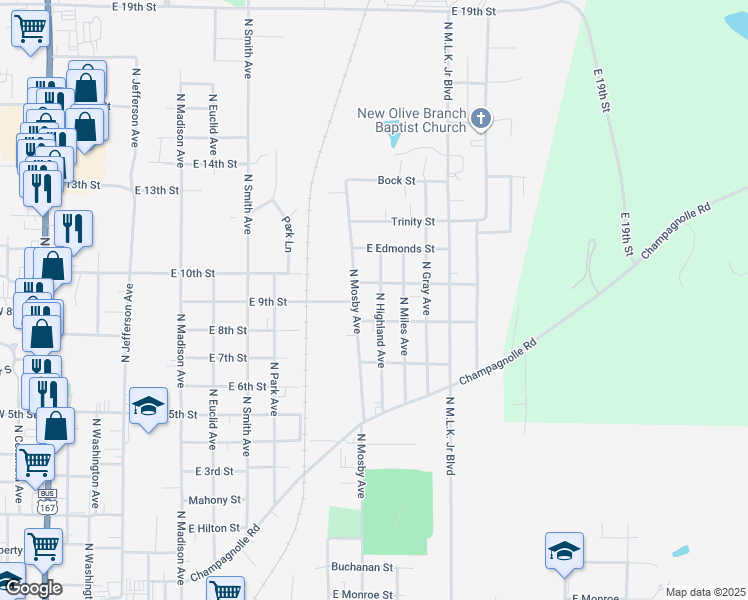 map of restaurants, bars, coffee shops, grocery stores, and more near 1315 North Mosby Avenue in El Dorado