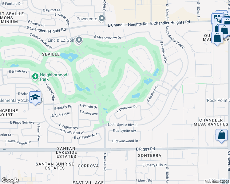 map of restaurants, bars, coffee shops, grocery stores, and more near 6836 South Street Andrews Way in Gilbert