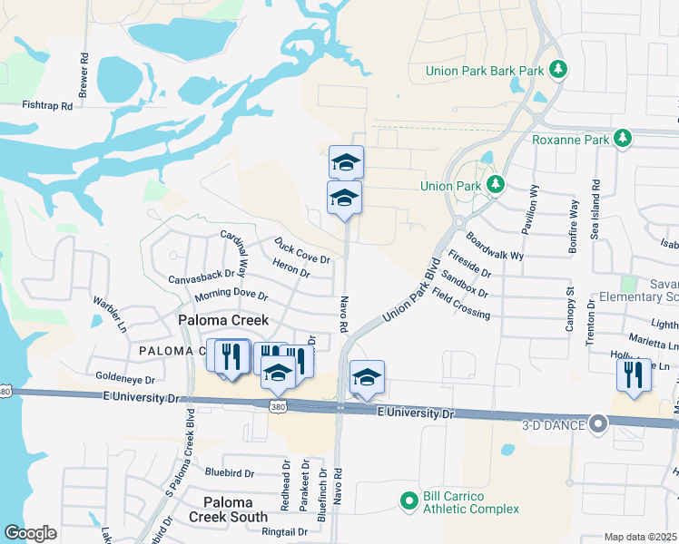 map of restaurants, bars, coffee shops, grocery stores, and more near 1824 Marlin Drive in Aubrey