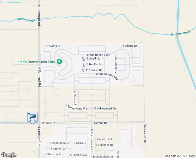 map of restaurants, bars, coffee shops, grocery stores, and more near 4340 East Amarillo Drive in Queen Creek