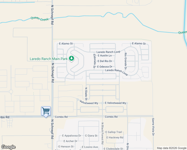 map of restaurants, bars, coffee shops, grocery stores, and more near 4084 East Amarillo Drive in San Tan Valley