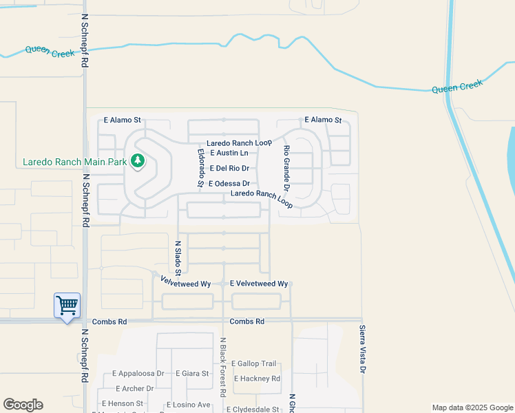 map of restaurants, bars, coffee shops, grocery stores, and more near 4445 East Amarillo Drive in Queen Creek