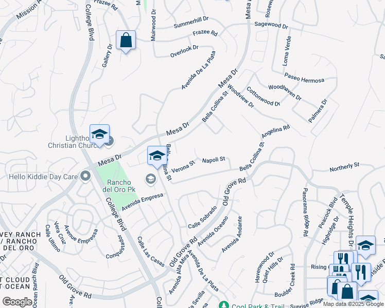map of restaurants, bars, coffee shops, grocery stores, and more near 1313 Napoli Street in Oceanside
