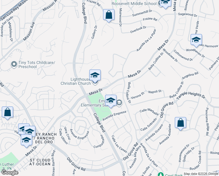 map of restaurants, bars, coffee shops, grocery stores, and more near 1372 Toulon Street in Oceanside