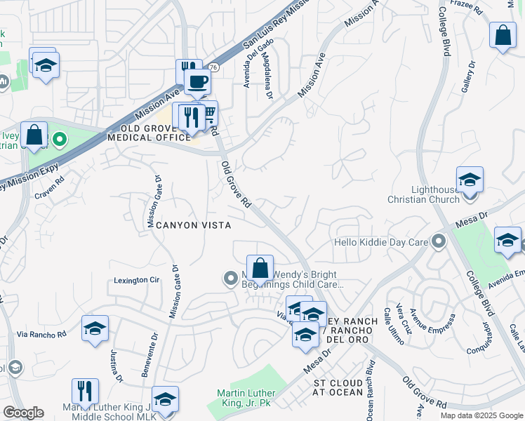map of restaurants, bars, coffee shops, grocery stores, and more near 4402 Chickadee Way in Oceanside