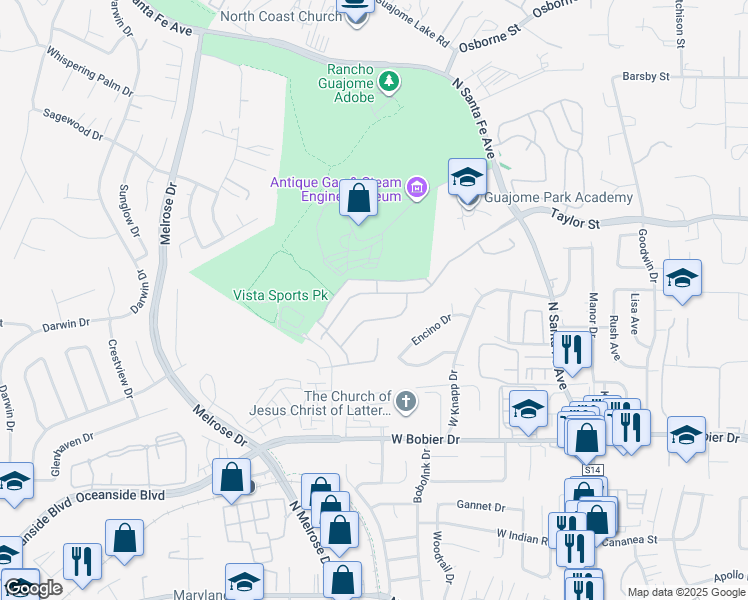 map of restaurants, bars, coffee shops, grocery stores, and more near 458 Adobe Estates Drive in Vista