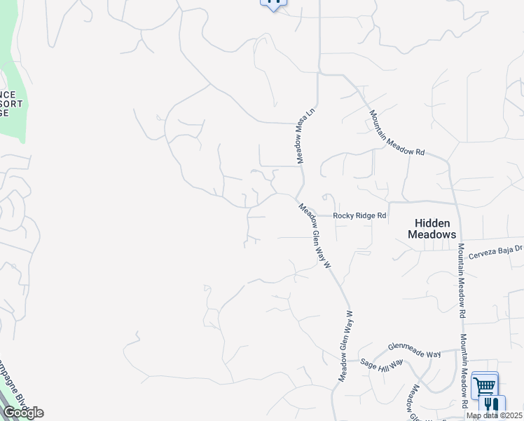 map of restaurants, bars, coffee shops, grocery stores, and more near 29059 Meadow Glen Way West in Escondido