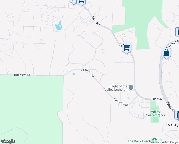 map of restaurants, bars, coffee shops, grocery stores, and more near Betsworth Road in Valley Center