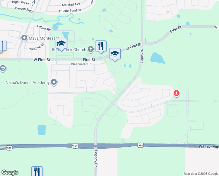 map of restaurants, bars, coffee shops, grocery stores, and more near 850 stanley st in Prosper