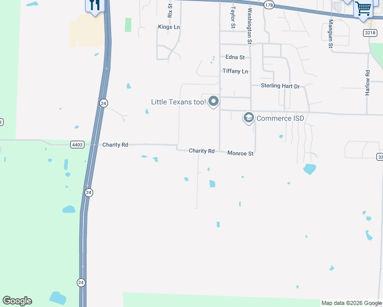 map of restaurants, bars, coffee shops, grocery stores, and more near 2905 Charity Rd in Commerce