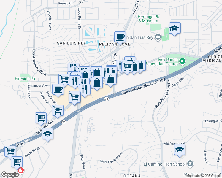 map of restaurants, bars, coffee shops, grocery stores, and more near 35 Douglas Drive in Oceanside