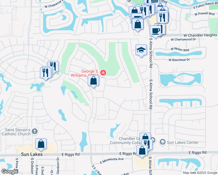 map of restaurants, bars, coffee shops, grocery stores, and more near 10129 East Elmwood Drive in Sun Lakes
