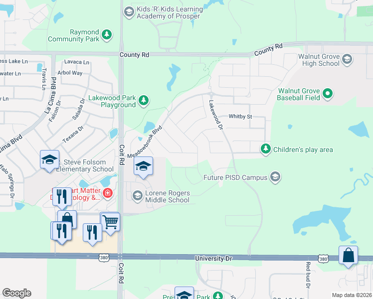 map of restaurants, bars, coffee shops, grocery stores, and more near 840 Dover Drive in Prosper
