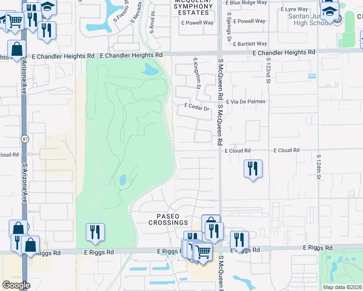 map of restaurants, bars, coffee shops, grocery stores, and more near 791 East Birchwood Place in Chandler