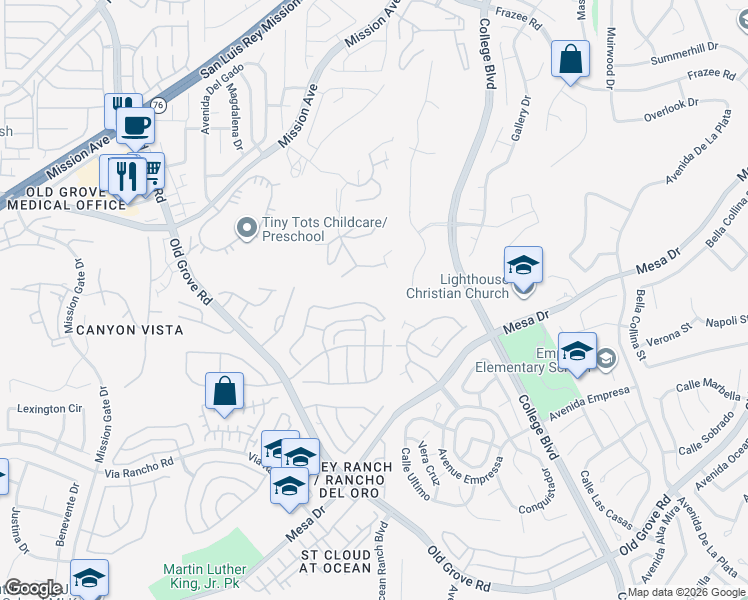 map of restaurants, bars, coffee shops, grocery stores, and more near 4519 Kittiwake Way in Oceanside