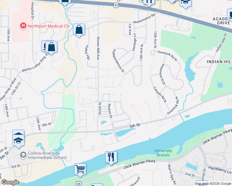 map of restaurants, bars, coffee shops, grocery stores, and more near 1600 Hollow Lane in Tuscaloosa