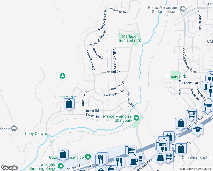 map of restaurants, bars, coffee shops, grocery stores, and more near 711 Chimney Rock Dr in Oceanside
