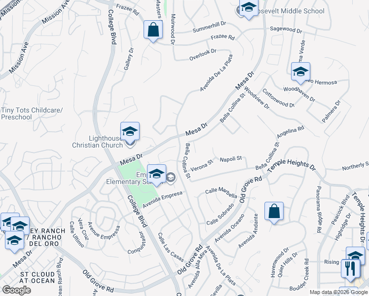 map of restaurants, bars, coffee shops, grocery stores, and more near 4984 Bella Collina Street in Oceanside