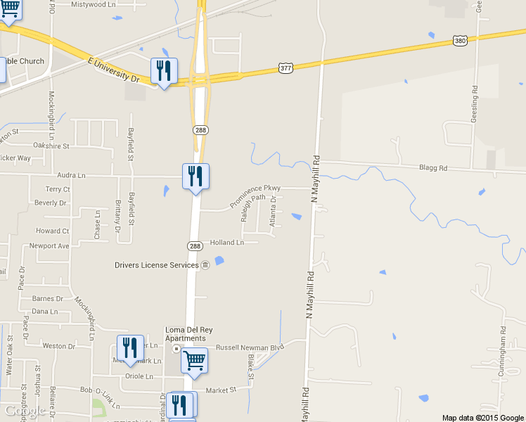 map of restaurants, bars, coffee shops, grocery stores, and more near 1012 Tallahassee Drive in Denton