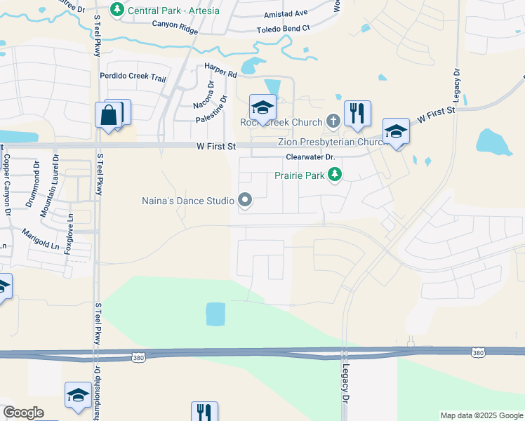 map of restaurants, bars, coffee shops, grocery stores, and more near 3070 Renmuir Drive in Prosper