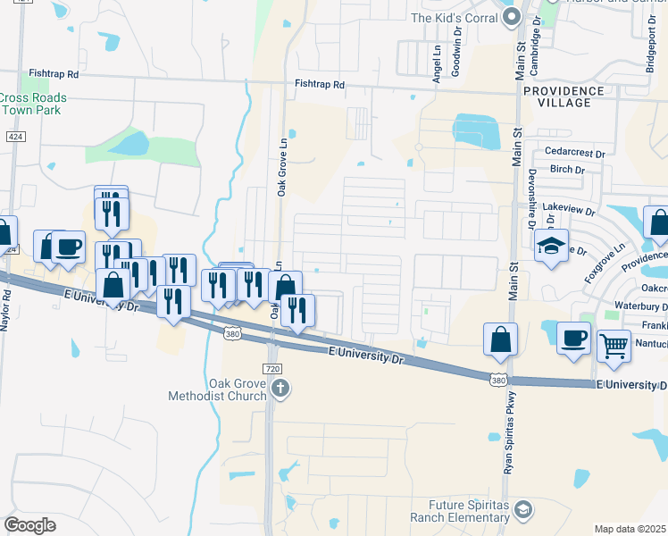 map of restaurants, bars, coffee shops, grocery stores, and more near 2405 Dolostone Drive in Aubrey