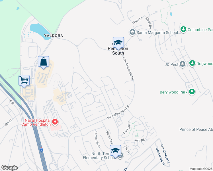 map of restaurants, bars, coffee shops, grocery stores, and more near Vaquero Court in Oceanside