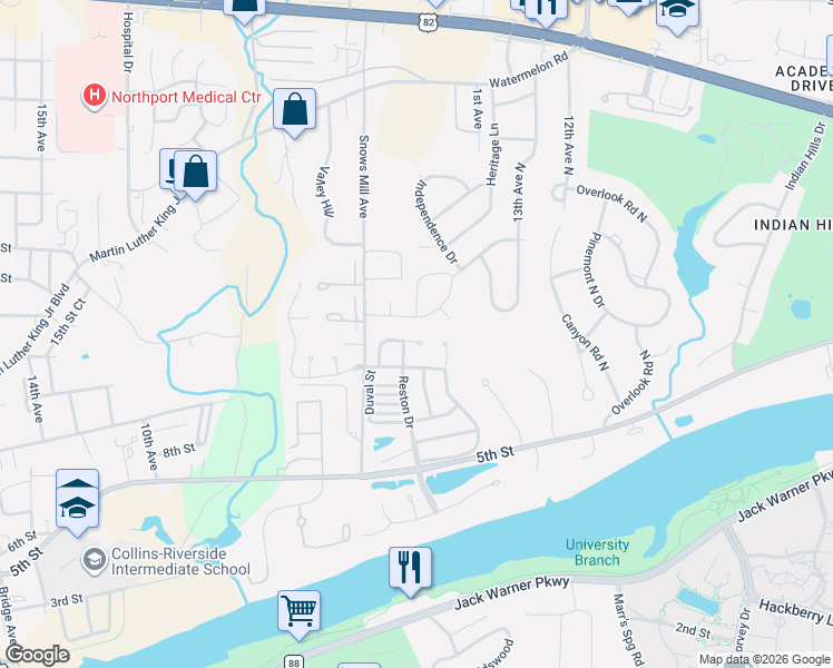 map of restaurants, bars, coffee shops, grocery stores, and more near 1600 Hollow Lane in Tuscaloosa