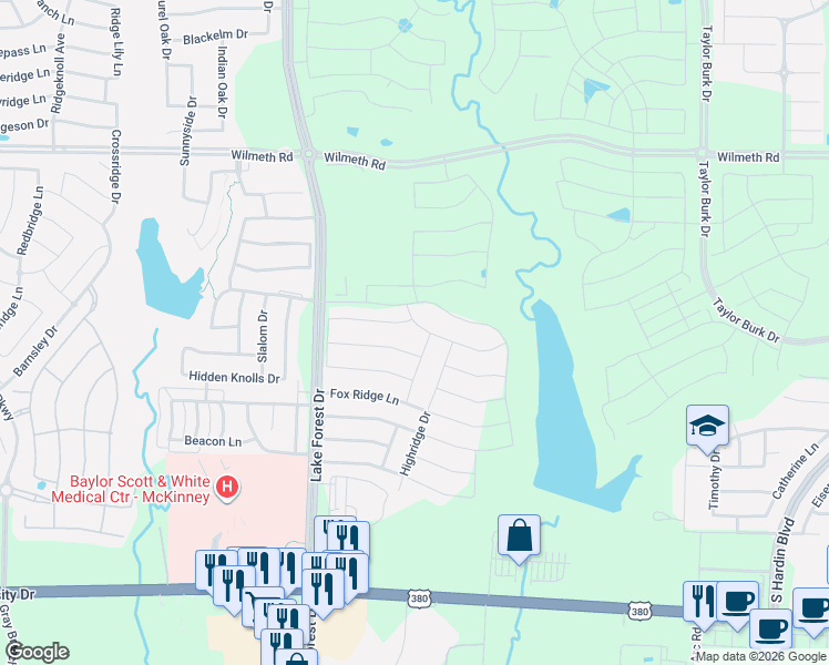 map of restaurants, bars, coffee shops, grocery stores, and more near 2900 Windy Ridge Rd in McKinney