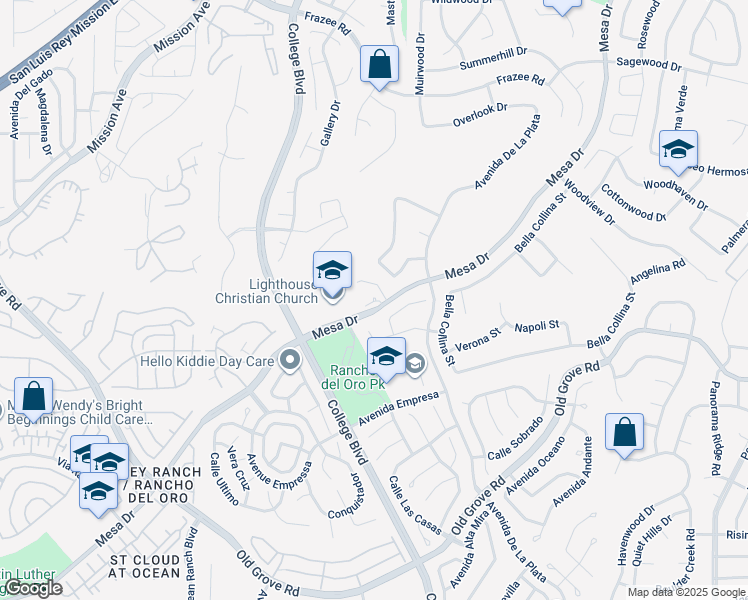 map of restaurants, bars, coffee shops, grocery stores, and more near 4845 Mesa Drive in Oceanside