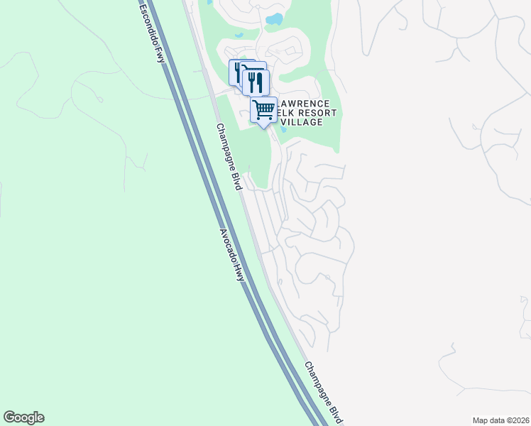 map of restaurants, bars, coffee shops, grocery stores, and more near 8975 Lawrence Welk Drive in Escondido