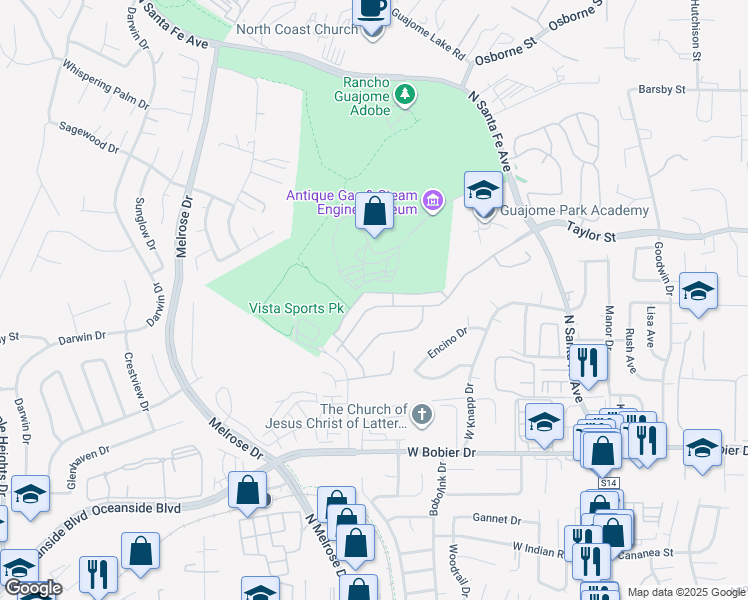 map of restaurants, bars, coffee shops, grocery stores, and more near 458 Adobe Estates Drive in Vista