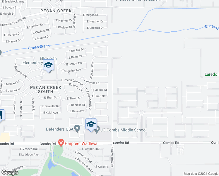 map of restaurants, bars, coffee shops, grocery stores, and more near 38269 North Jonathan Street in Queen Creek
