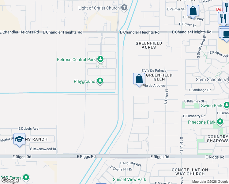 map of restaurants, bars, coffee shops, grocery stores, and more near 25474 Roosevelt Wcd Csr in Gilbert