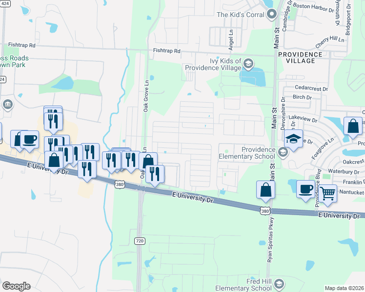 map of restaurants, bars, coffee shops, grocery stores, and more near 2405 Dolostone Drive in Aubrey