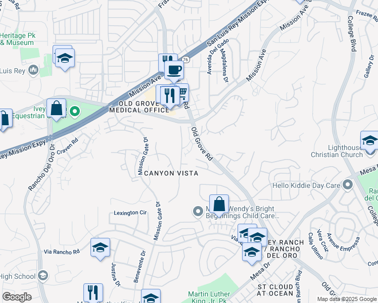 map of restaurants, bars, coffee shops, grocery stores, and more near 4302 Auklet Way in Oceanside