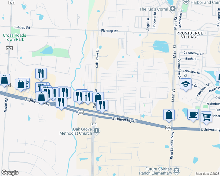 map of restaurants, bars, coffee shops, grocery stores, and more near 2405 Dolostone Drive in Aubrey