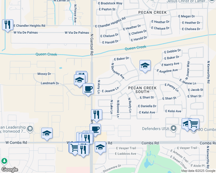 map of restaurants, bars, coffee shops, grocery stores, and more near 471 E Melanie St in San Tan Valley