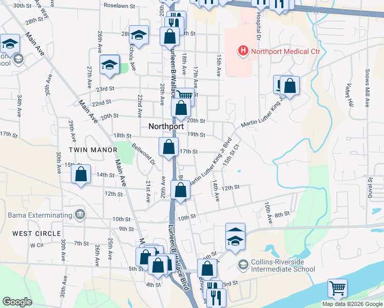 map of restaurants, bars, coffee shops, grocery stores, and more near 1603 17th Avenue in Northport