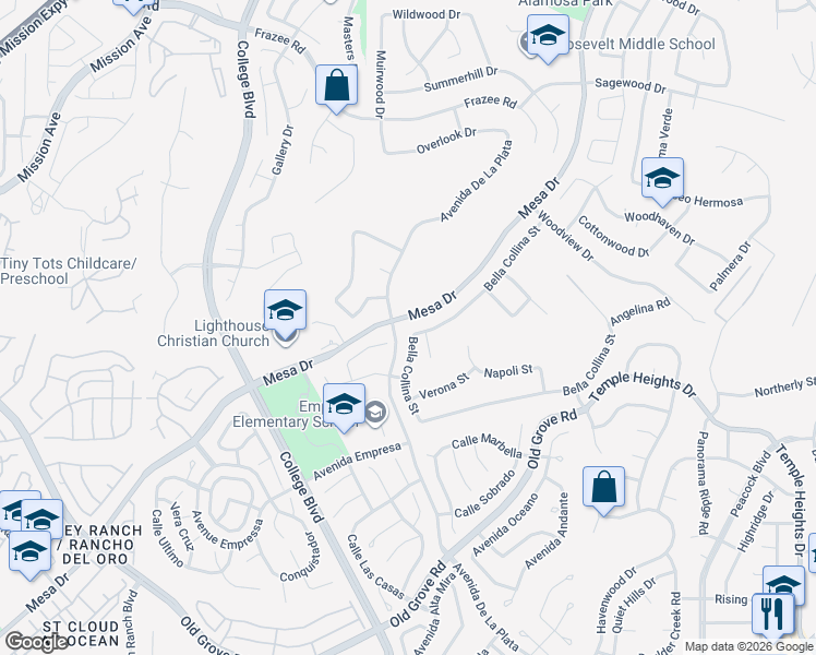 map of restaurants, bars, coffee shops, grocery stores, and more near 4984 Bella Collina Street in Oceanside