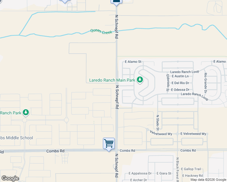 map of restaurants, bars, coffee shops, grocery stores, and more near 38342 North Schnepf Road in San Tan Valley