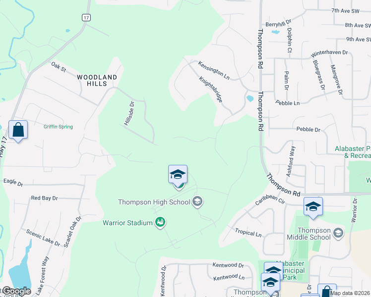 map of restaurants, bars, coffee shops, grocery stores, and more near 411 Sterling Park Circle in Alabaster