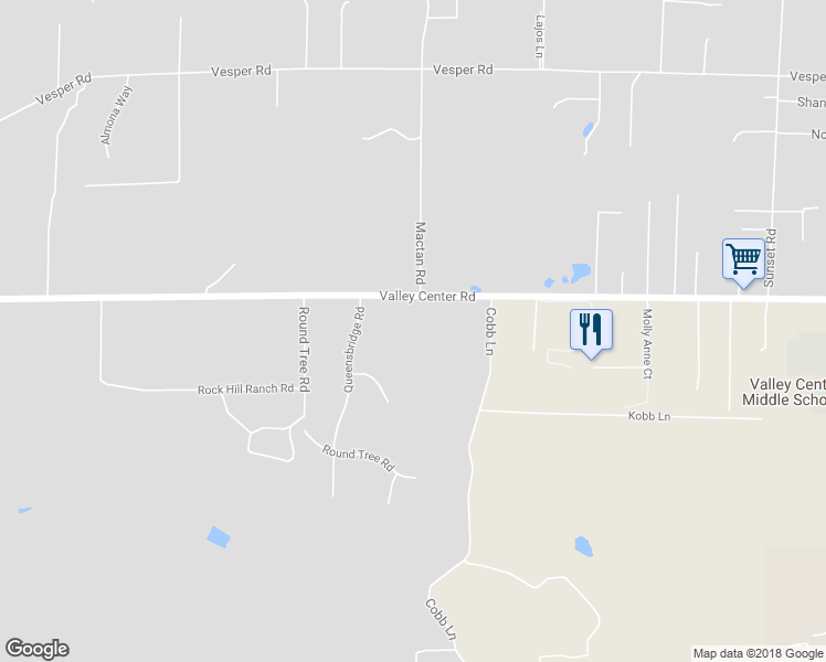 map of restaurants, bars, coffee shops, grocery stores, and more near 30461 Valley Center Road in Valley Center