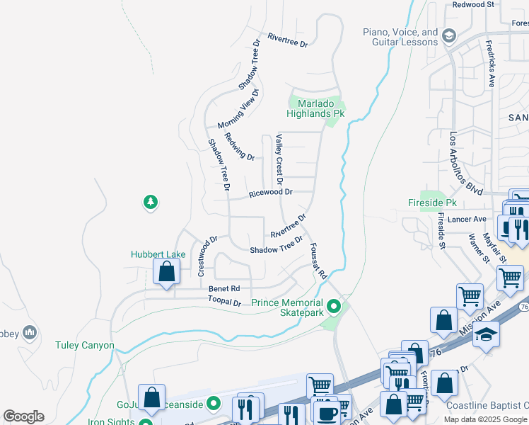 map of restaurants, bars, coffee shops, grocery stores, and more near 711 Chimney Rock Drive in Oceanside