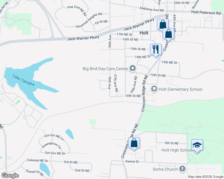 map of restaurants, bars, coffee shops, grocery stores, and more near 10th Street Northeast in Tuscaloosa
