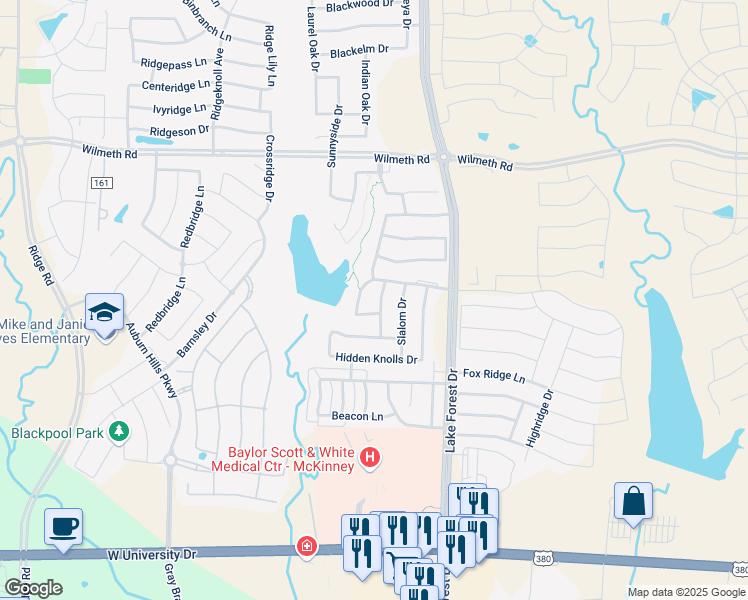 map of restaurants, bars, coffee shops, grocery stores, and more near 2509 Shooting Star Drive in McKinney