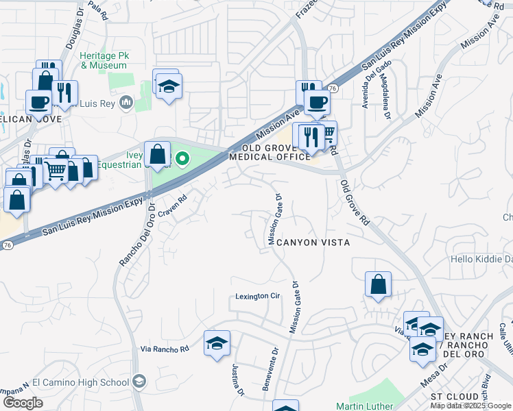 map of restaurants, bars, coffee shops, grocery stores, and more near 4231 Vista Del Rio Way in Oceanside