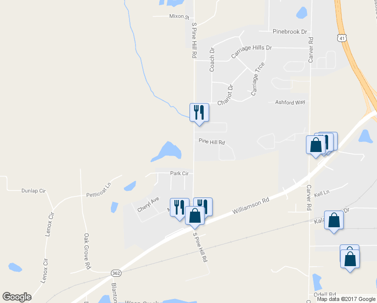map of restaurants, bars, coffee shops, grocery stores, and more near 701 South Pine Hill Road in Griffin