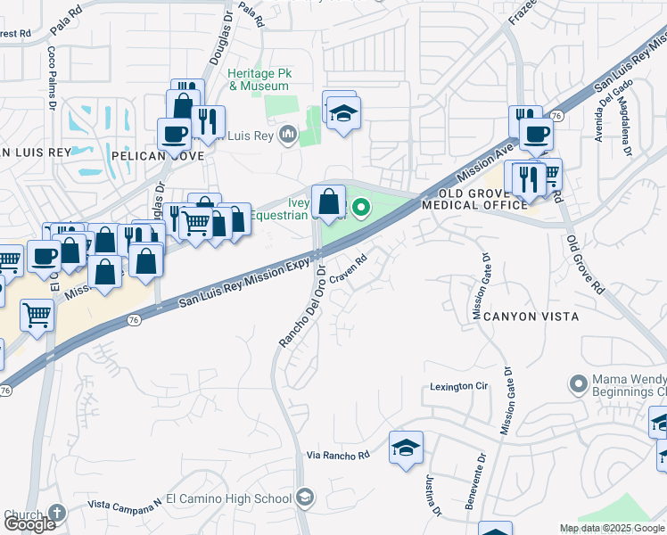 map of restaurants, bars, coffee shops, grocery stores, and more near 4022 Craven Road in Oceanside