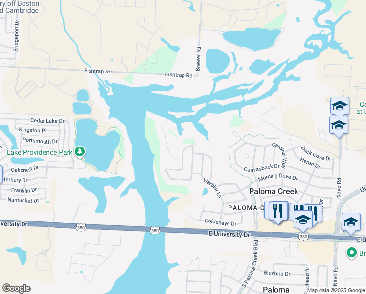 map of restaurants, bars, coffee shops, grocery stores, and more near 1045 Albatross Lane in Aubrey