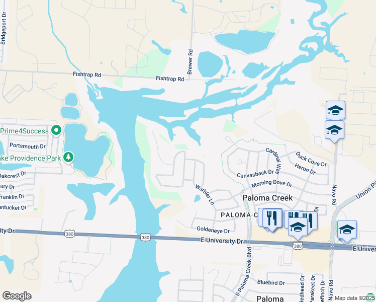 map of restaurants, bars, coffee shops, grocery stores, and more near 1138 Shearwater Avenue in Aubrey